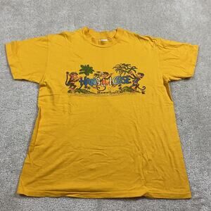 VTG Hang Loose Hawaii Shirt Mens L Yellow Hanes Monkeys Graphic 80s Surf Beach